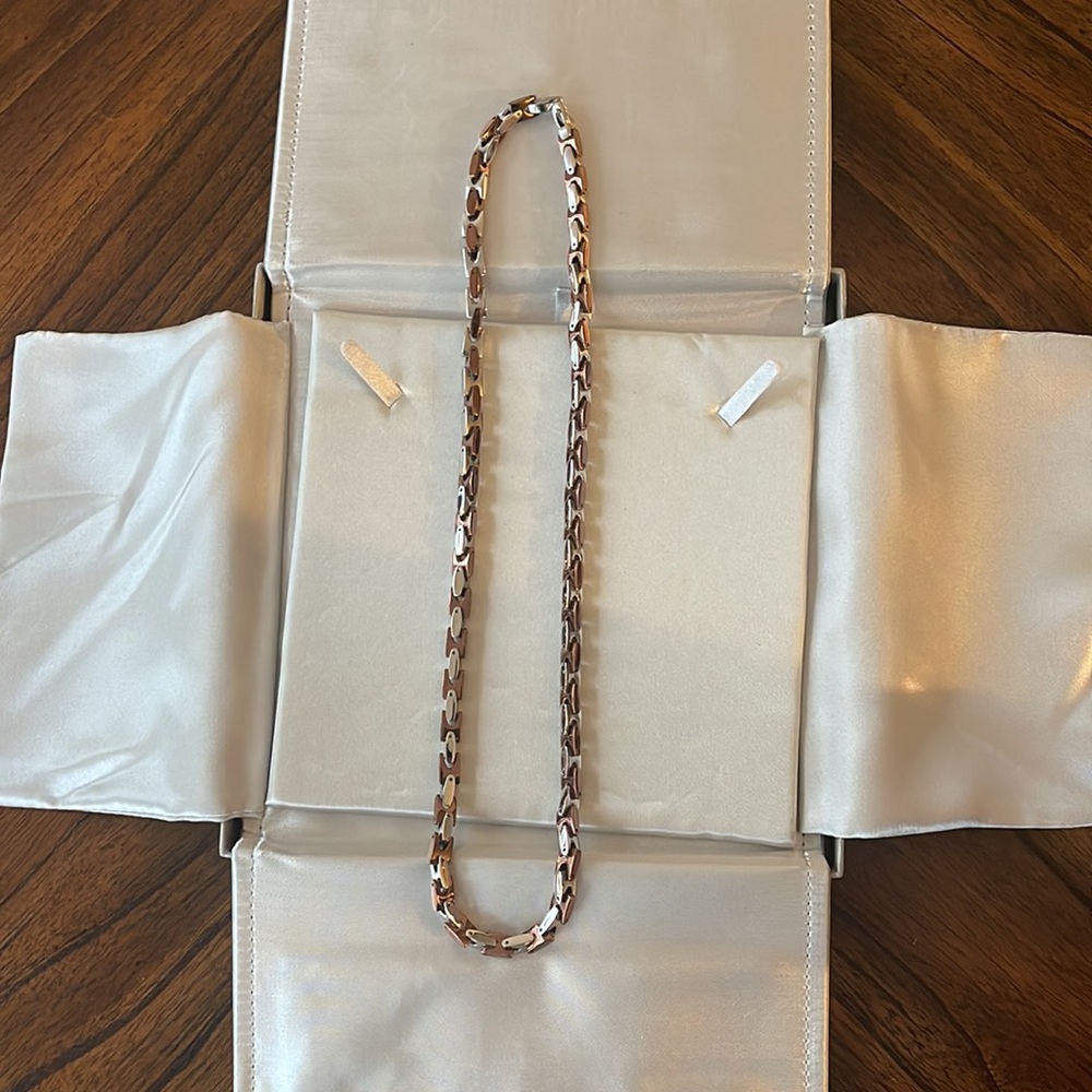 Zales silver and bronze linked necklace for men.